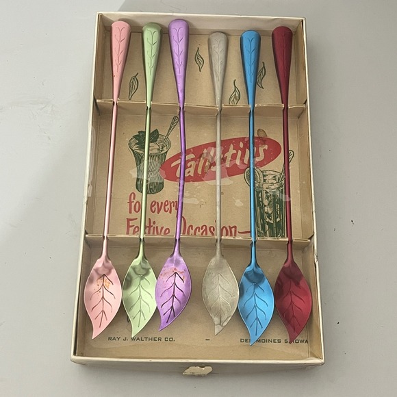 Ray J. Walther Co. Other - Ray J. Walther Tallstirs Swizzle Sticks  Multicolor‎ Vintage Leaf Set 6